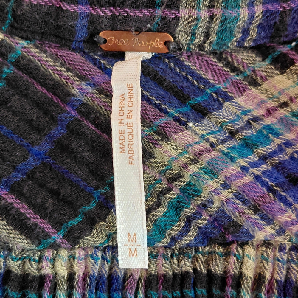 Free People Navy and Green Plaid Button-Down Shirt - Picture 12 of 16